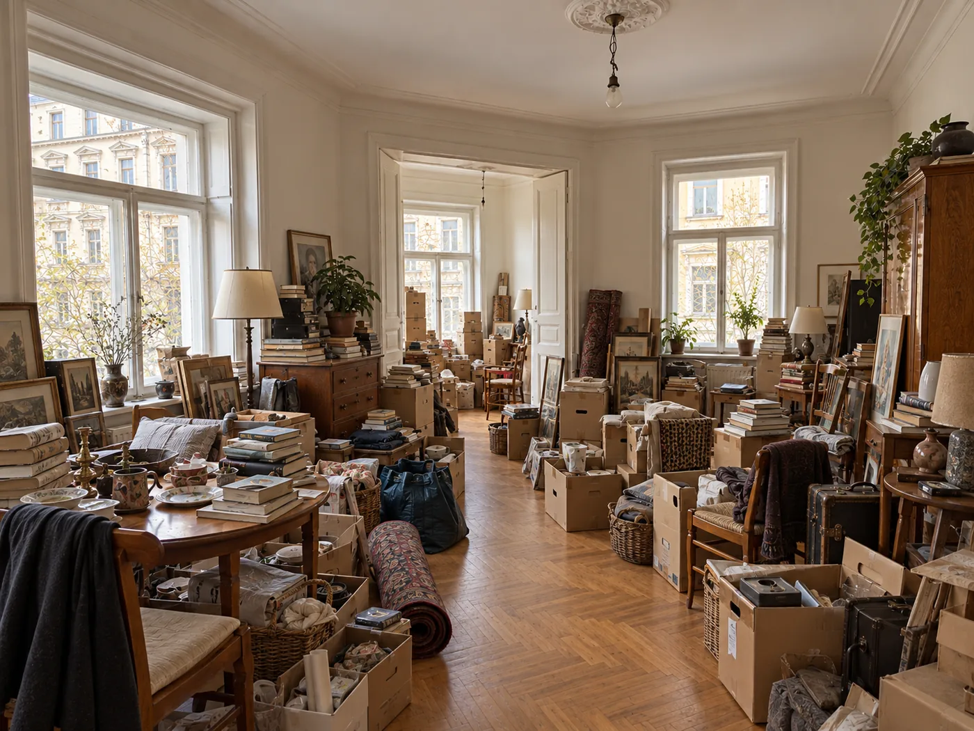 Vollgestellte Wiener Altbauwohnung vor einer Räumung